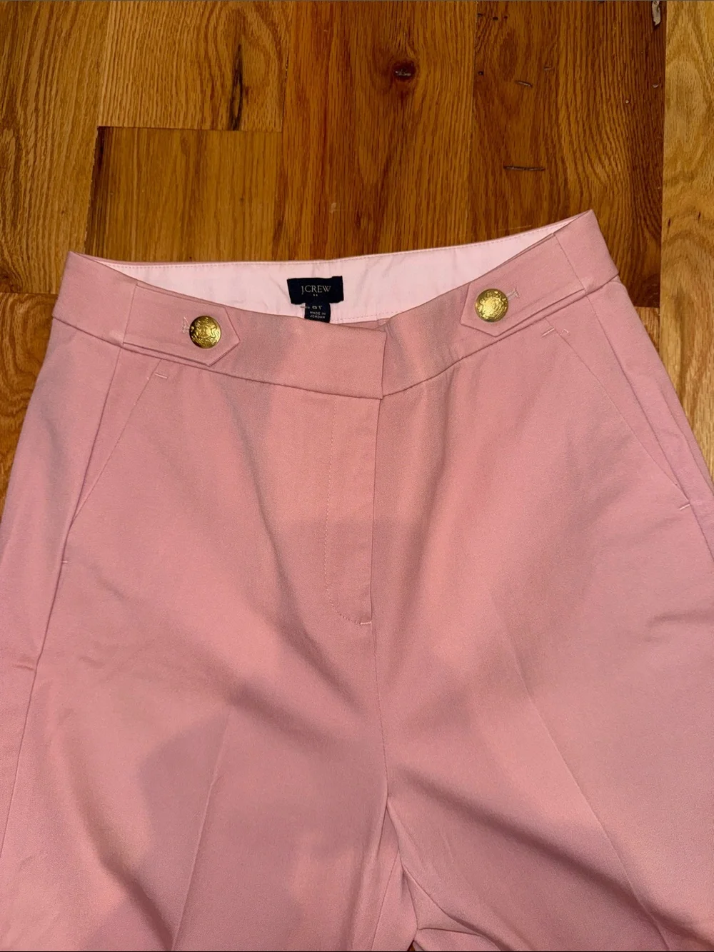J. Crew Light Pink Straight-Leg Trousers with Gold Buttons